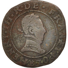 France, Double Tournois, 1582, Rouen, VF(20-25), Copper, Sombart:4092