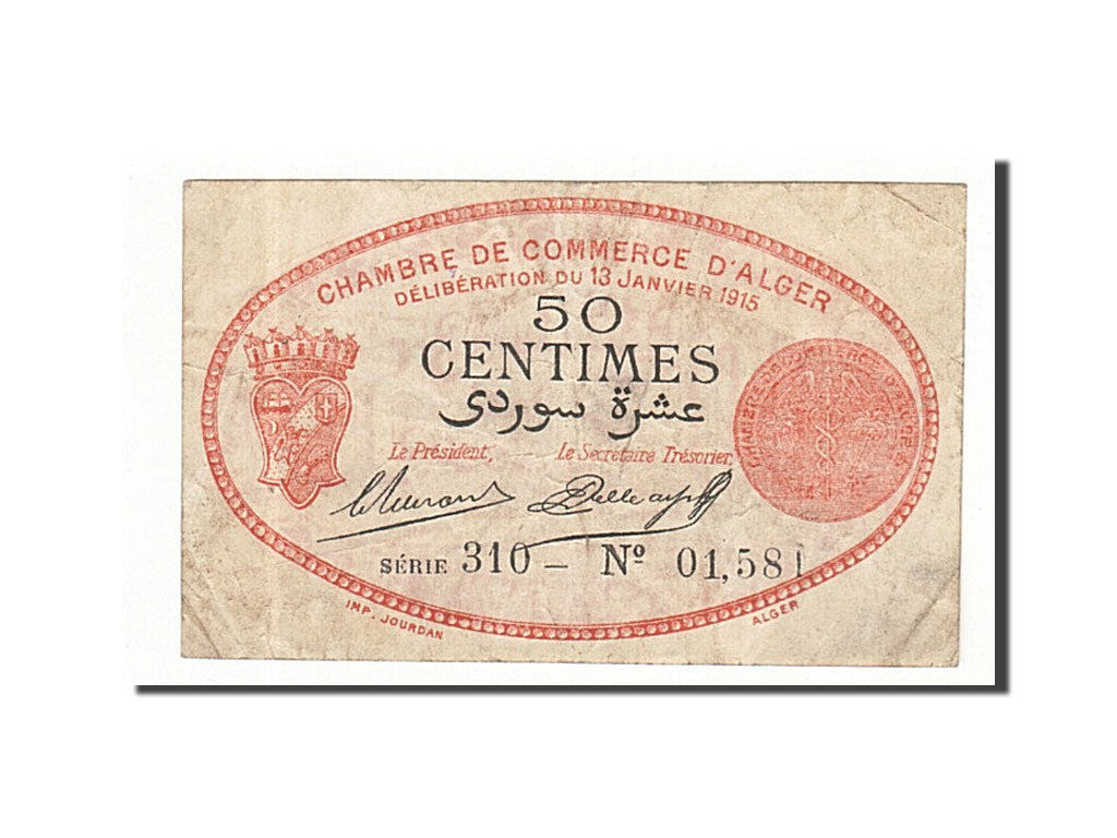 Algeria, 50 Centimes, 1915, 1915-01-13, EF(40-45), Pirot:137-9