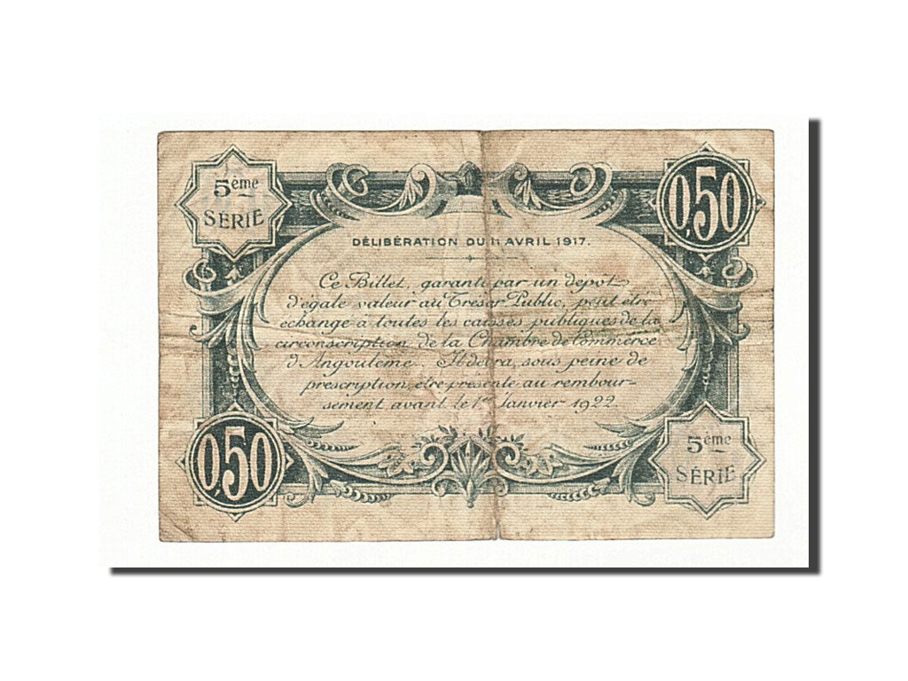 Banconote, Pirot:9-33, MB+, Angoulême, 50 Centimes, 1917, Francia