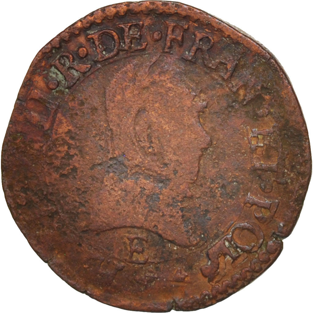 France, Double Tournois, 1583, Tours, VG(8-10), Copper, Sombart:4104