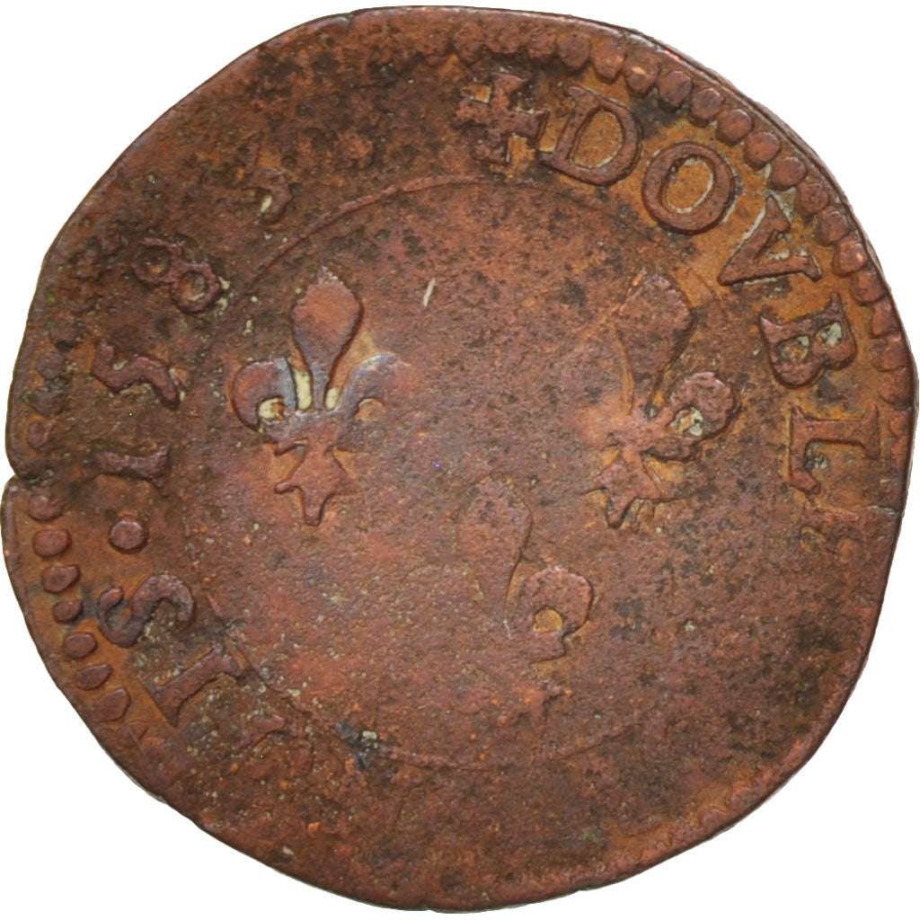 France, Double Tournois, 1583, Tours, VG(8-10), Copper, Sombart:4104