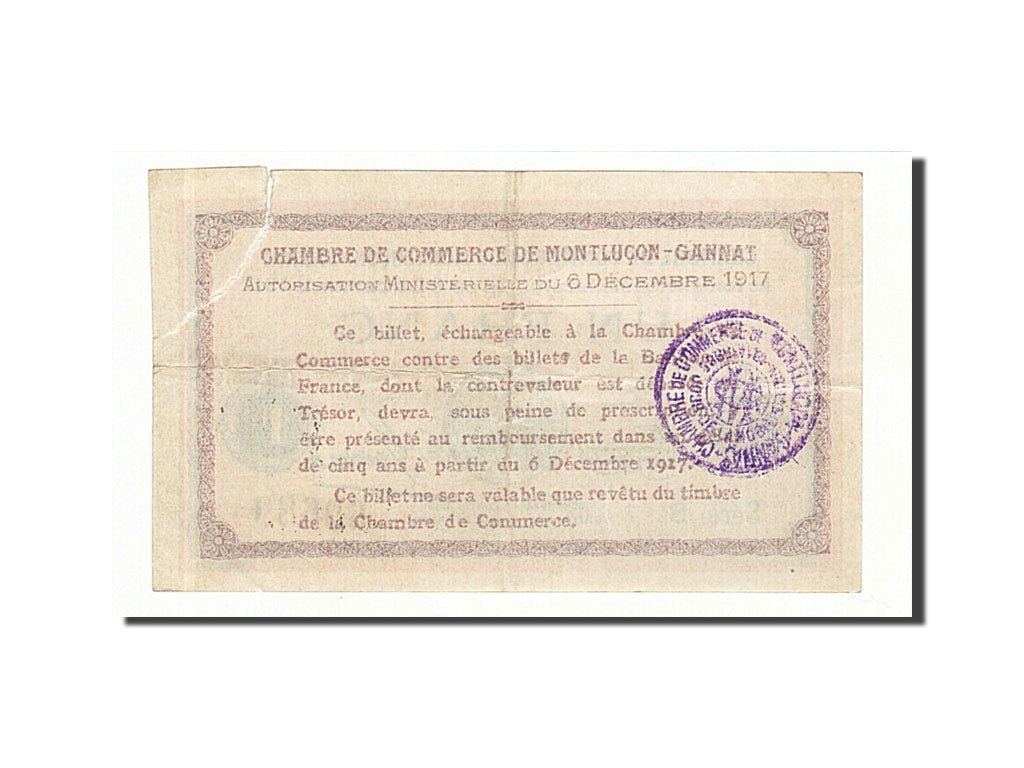 Banknote, Pirot:84-37, 1 Franc, 1917, France, EF(40-45), Montluçon