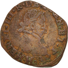 France, Double Tournois, 1587, La Rochelle, VF(20-25), Copper, Sombart:4048