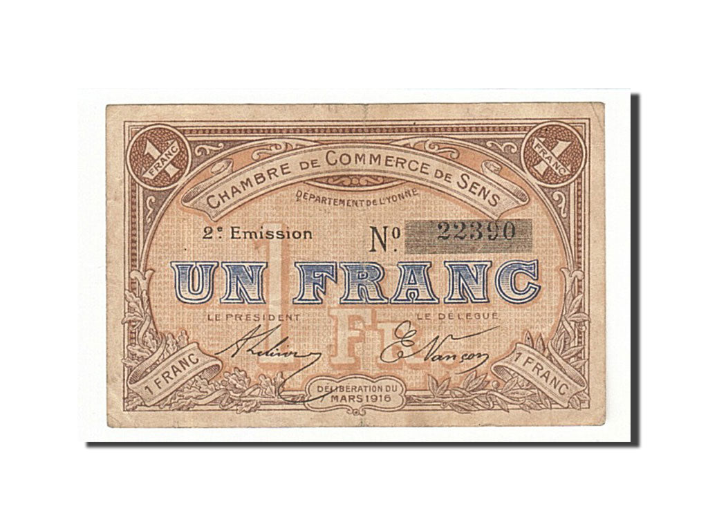 Banconote, Pirot:118-4, BB, Sens, 1 Franc, 1916, Francia