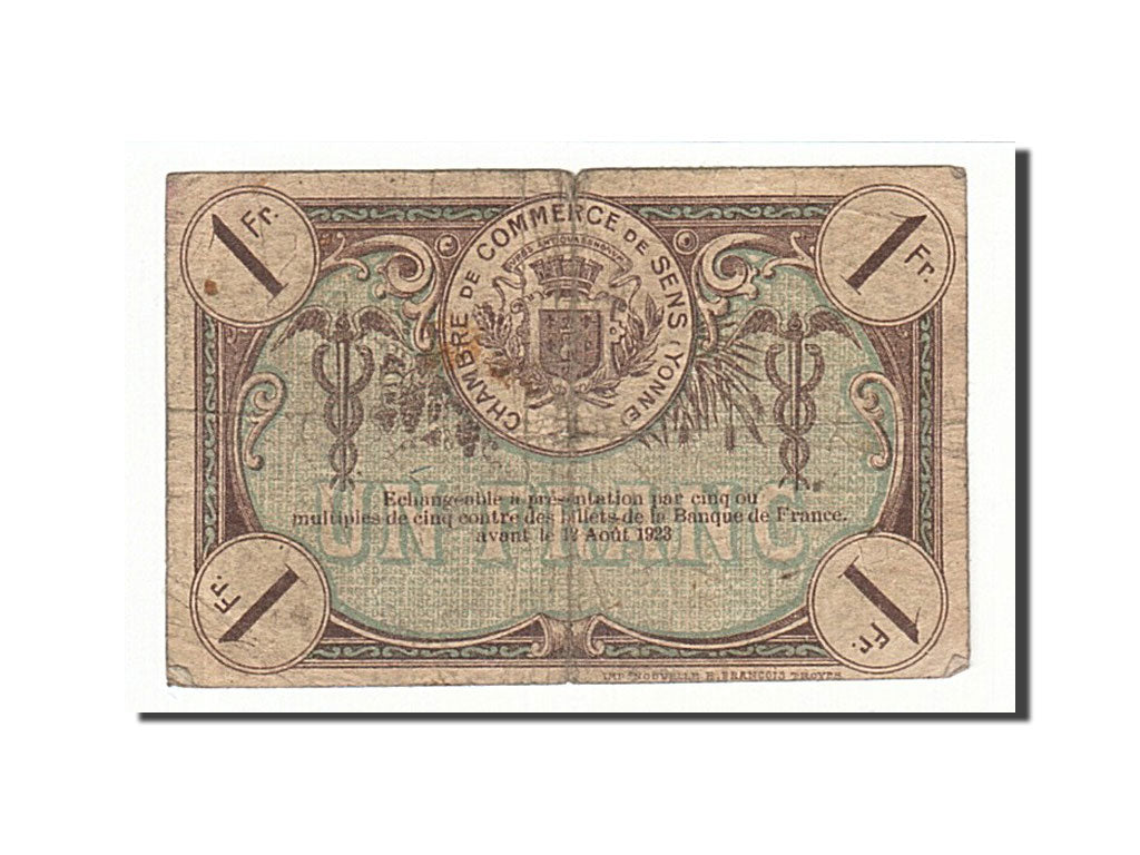 Banknote, Pirot:118-12, 1 Franc, 1920, France, VF(20-25), Sens
