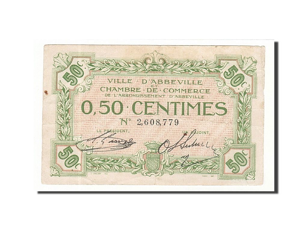 Banconote, Pirot:1-13, BB, Abbeville, 50 Centimes, Francia