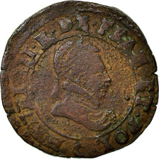 Moneta, Francia, Double Tournois, 1586, Saint Lô, MB, Rame, Sombart:4096