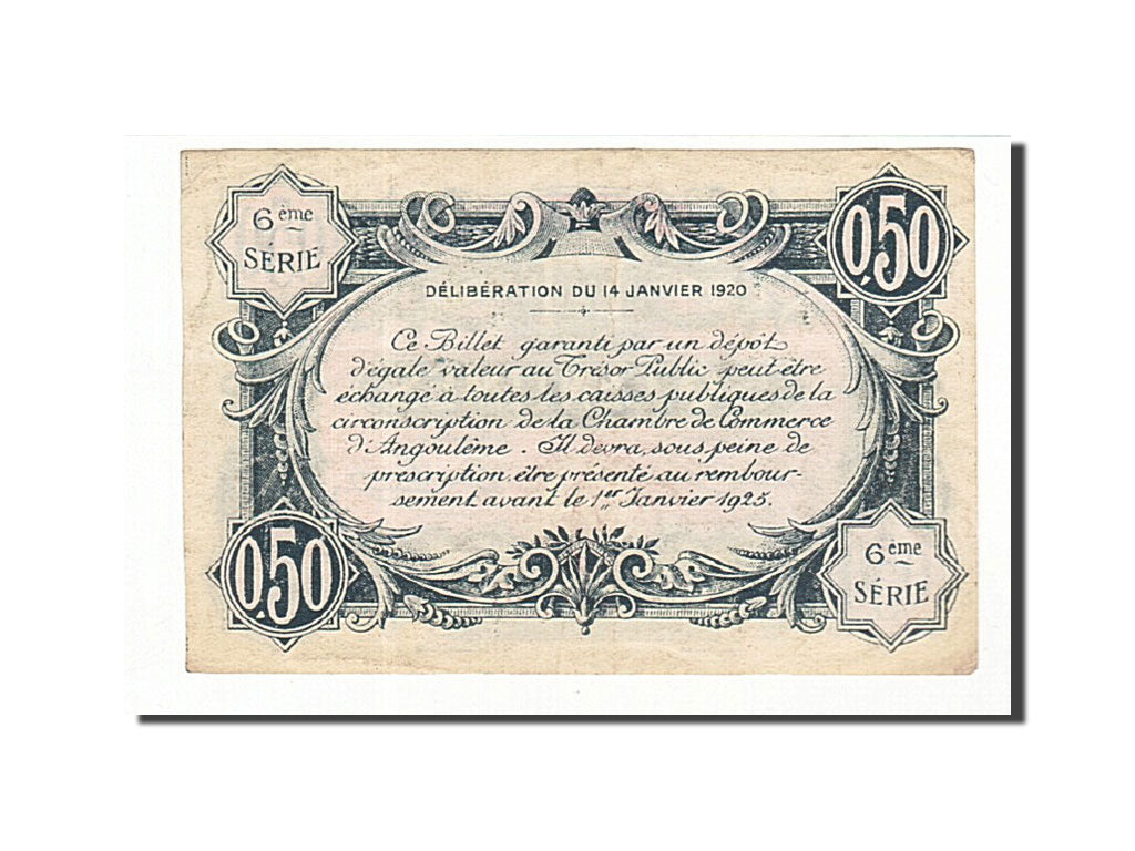Banknote, Pirot:9-46, 50 Centimes, 1920, France, AU(50-53), Angoulême