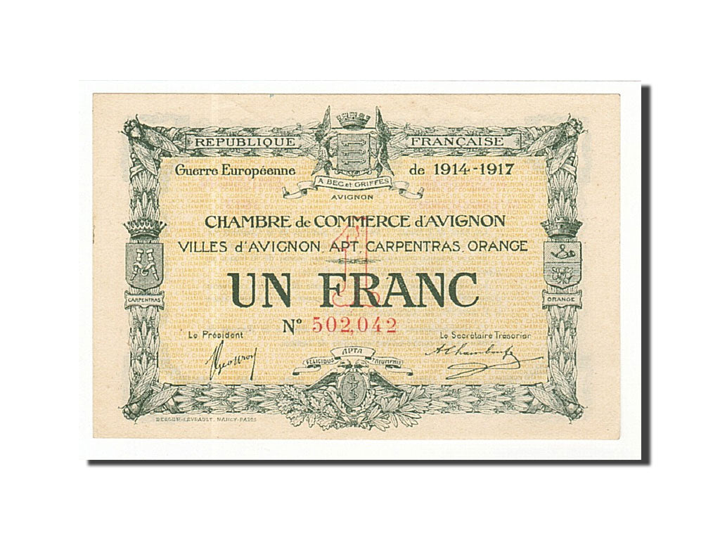 Banknote, Pirot:18-17, 1 Franc, 1915, France, UNC(60-62), Avignon