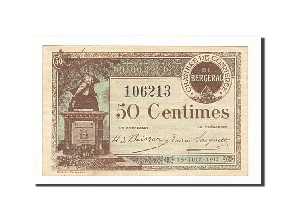 France, Bergerac, 50 Centimes, 1917, EF(40-45), Pirot:24-24