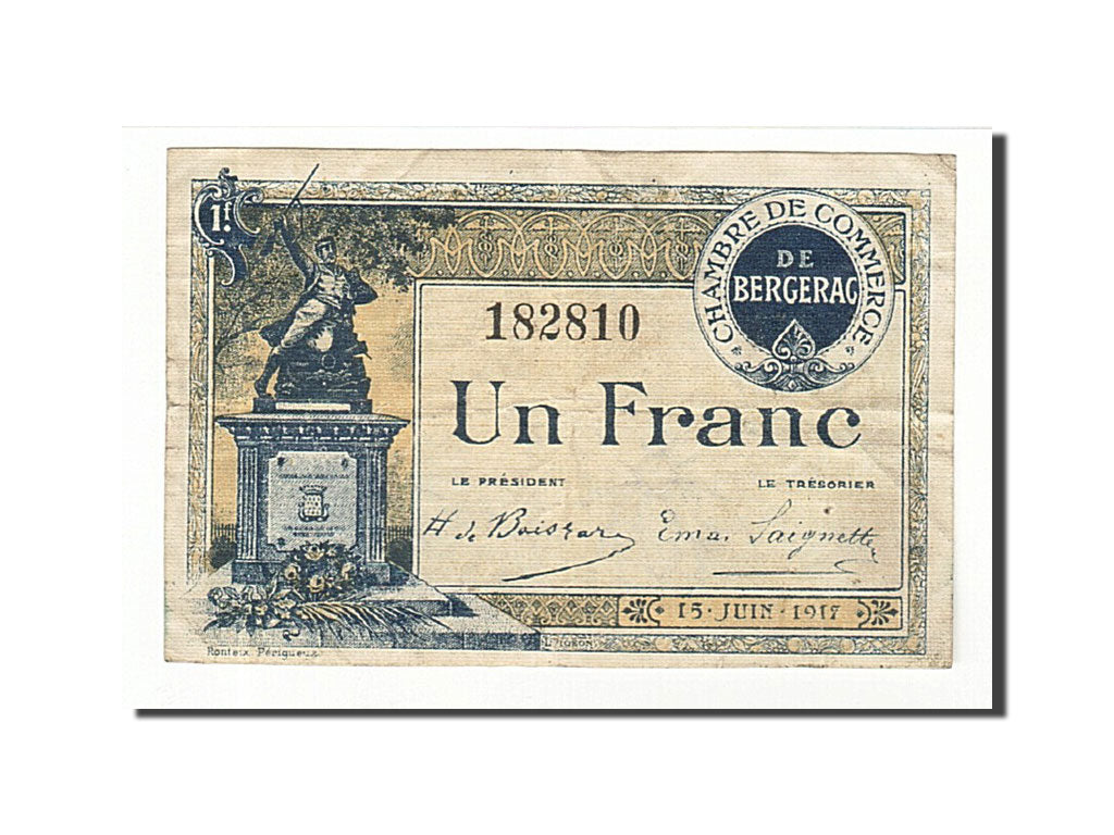 France, Bergerac, 1 Franc, 1917, EF(40-45), Pirot:24-27