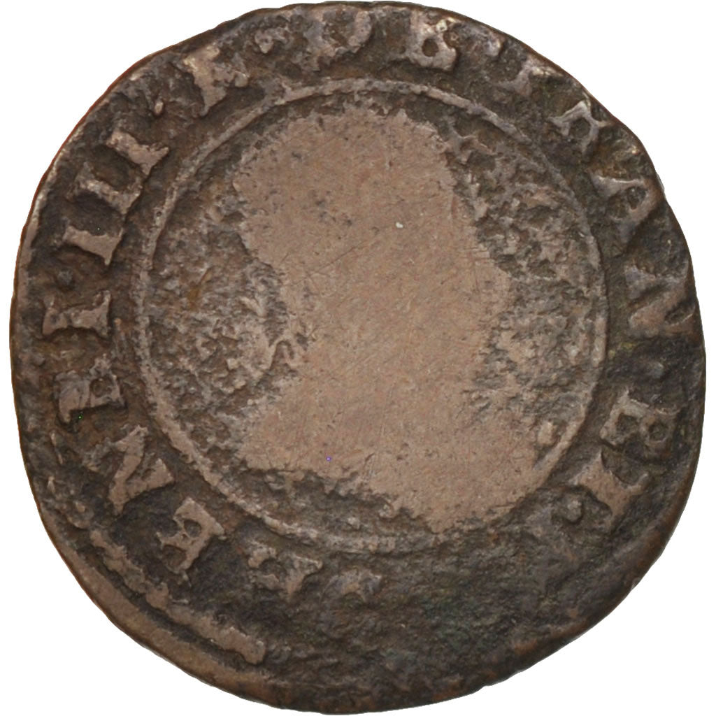 Frankreich, Double Tournois, 1588, Saint Lô, F(12-15), Copper, Sombart:4096