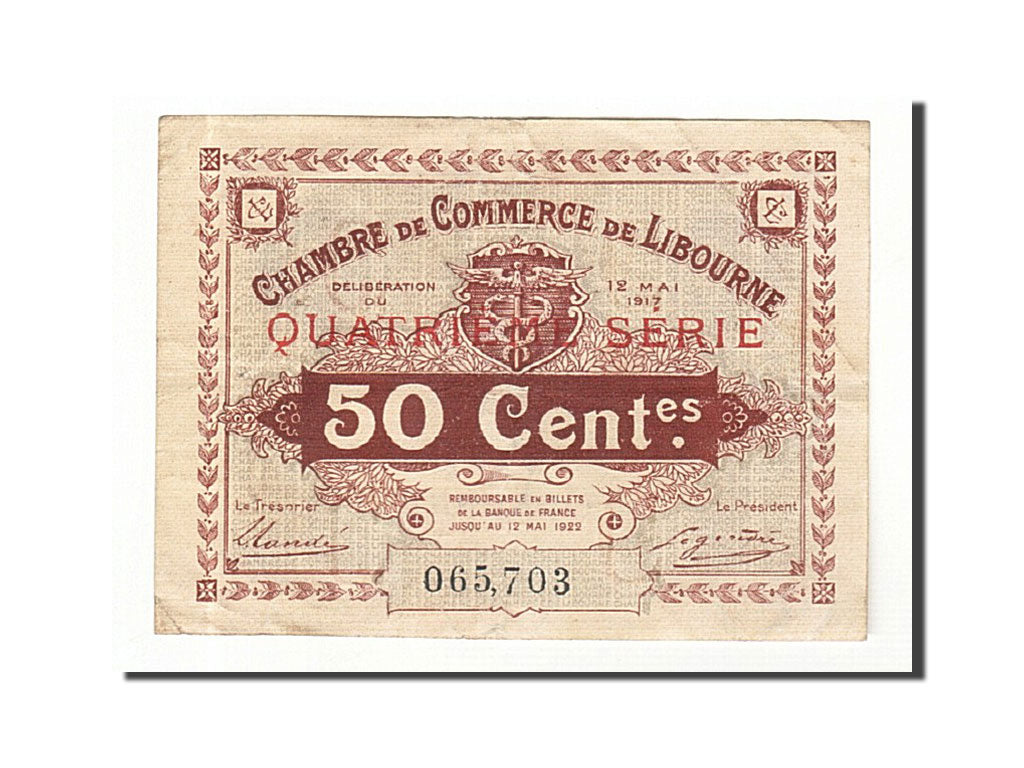 France, Libourne, 50 Centimes, 1917, EF(40-45), Pirot:72-18