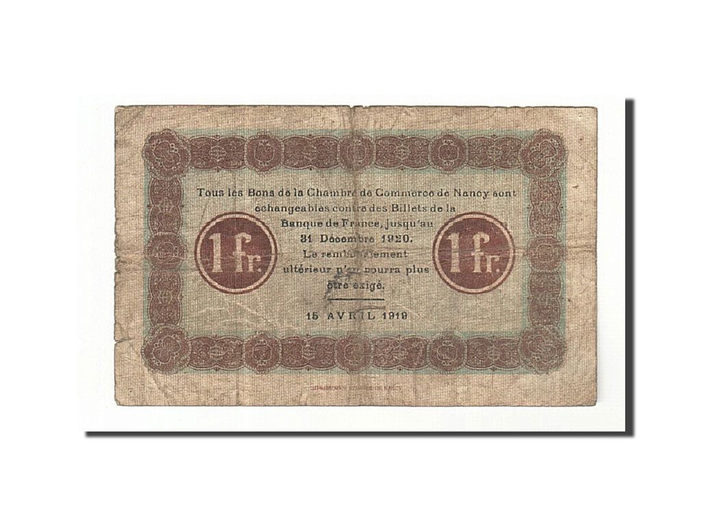 France, Nancy, 1 Franc, 1919, VF(20-25), Pirot:87-33