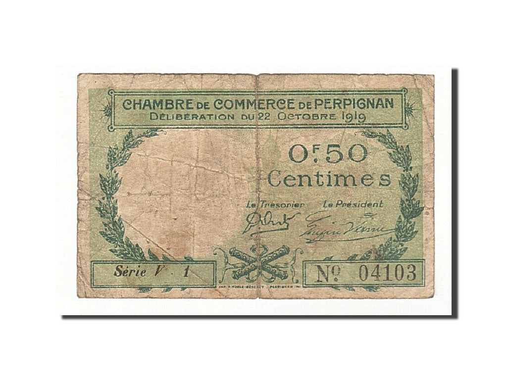 France, Perpignan, 50 Centimes, 1919, VF(20-25), Pirot:87-27