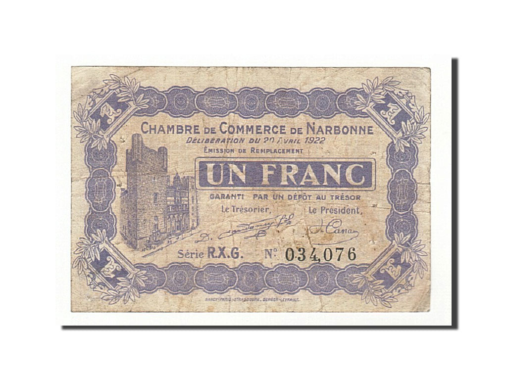 Francia, Narbonne, 1 Franc, 1922, MB, Pirot:89-32