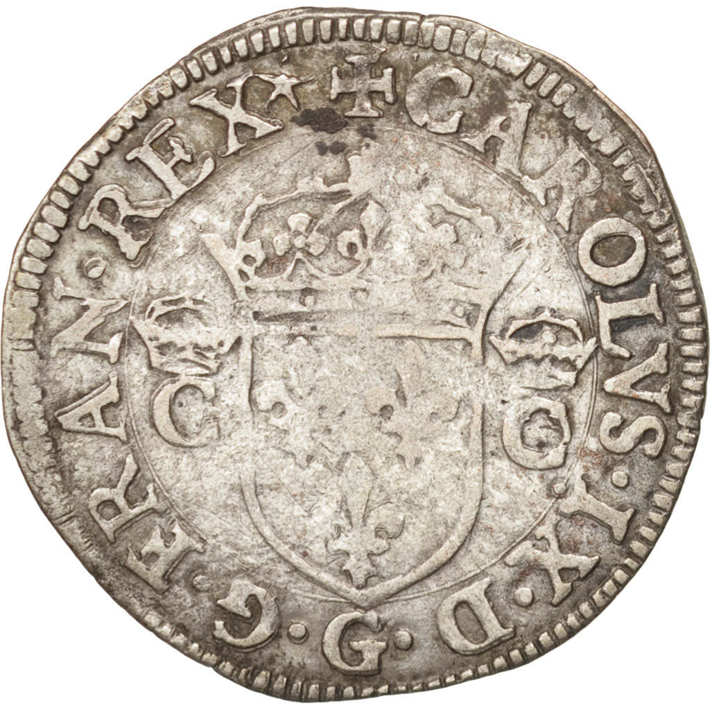 France, Douzain aux 2 C couronnés, 1574, Poitiers, EF(40-45),Billon,Sombart:4394
