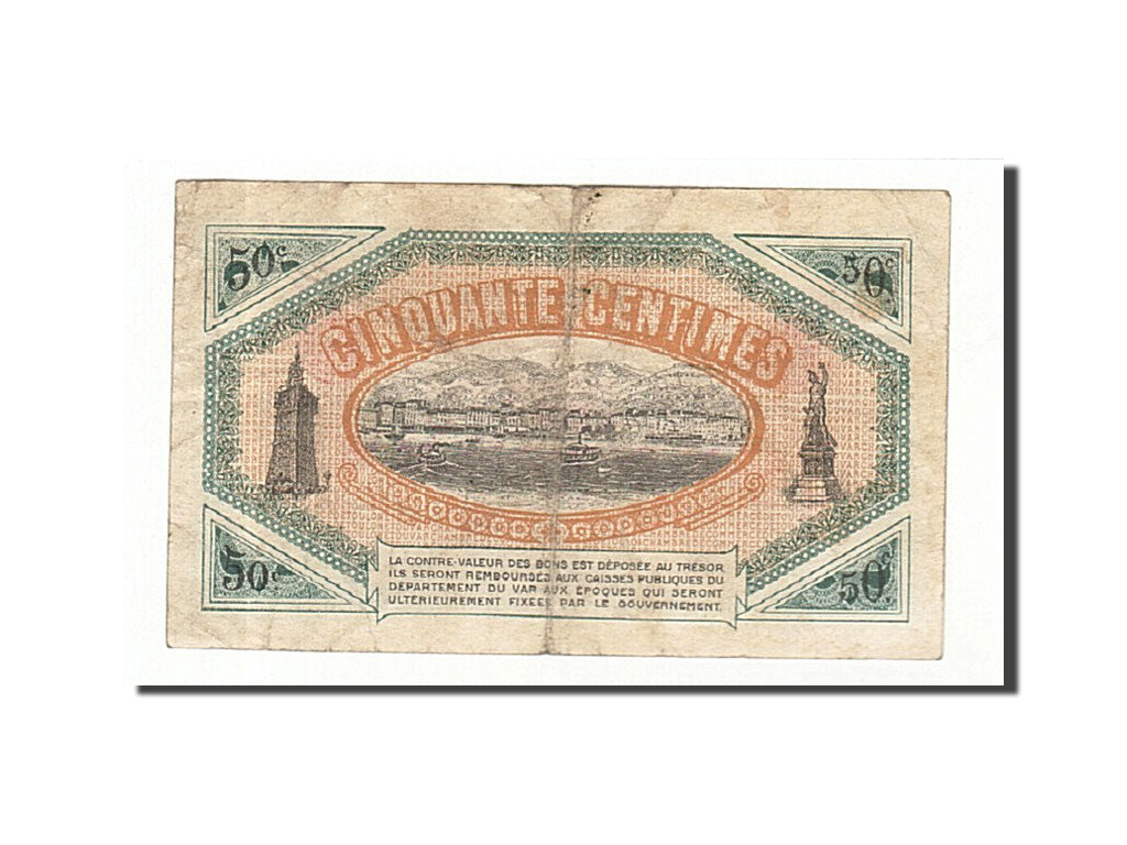 Banknote, Pirot:121-35, 50 Centimes, 1922, France, VF(30-35), Toulon