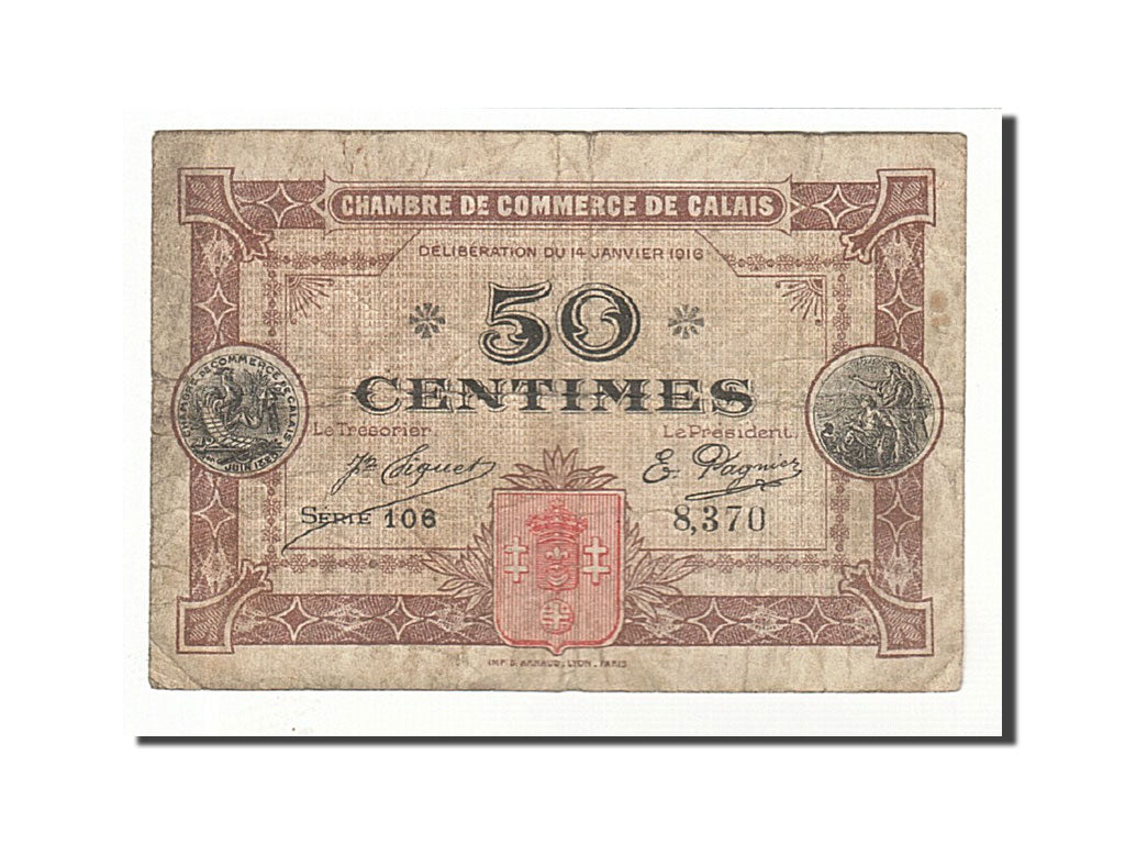 Banknote, Pirot:36-21, 50 Centimes, 1916, France, VF(20-25), Calais