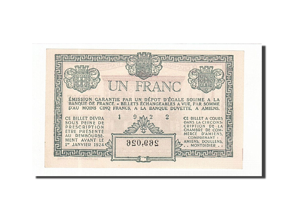 France, Amiens, 1 Franc, 1922, NEUF, Pirot:7-56