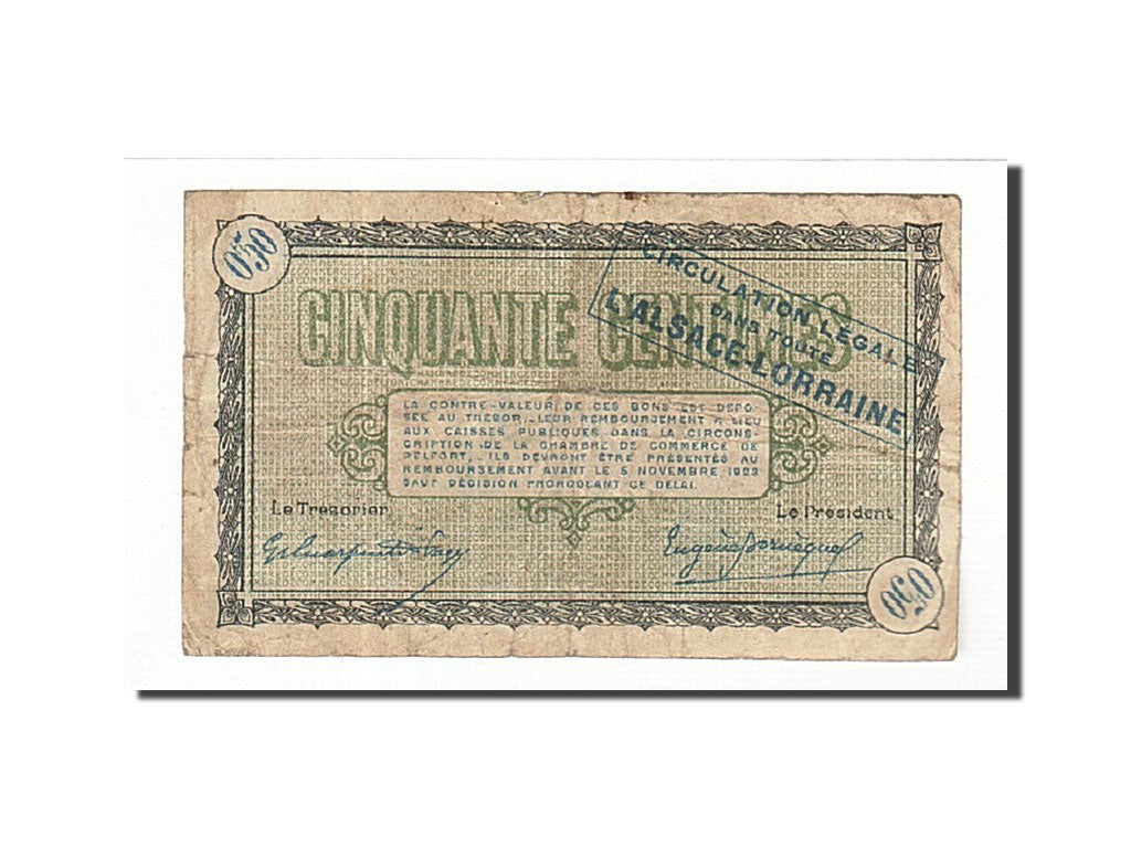 France, Belfort, 50 Centimes, 1918, TB, Pirot:23-34