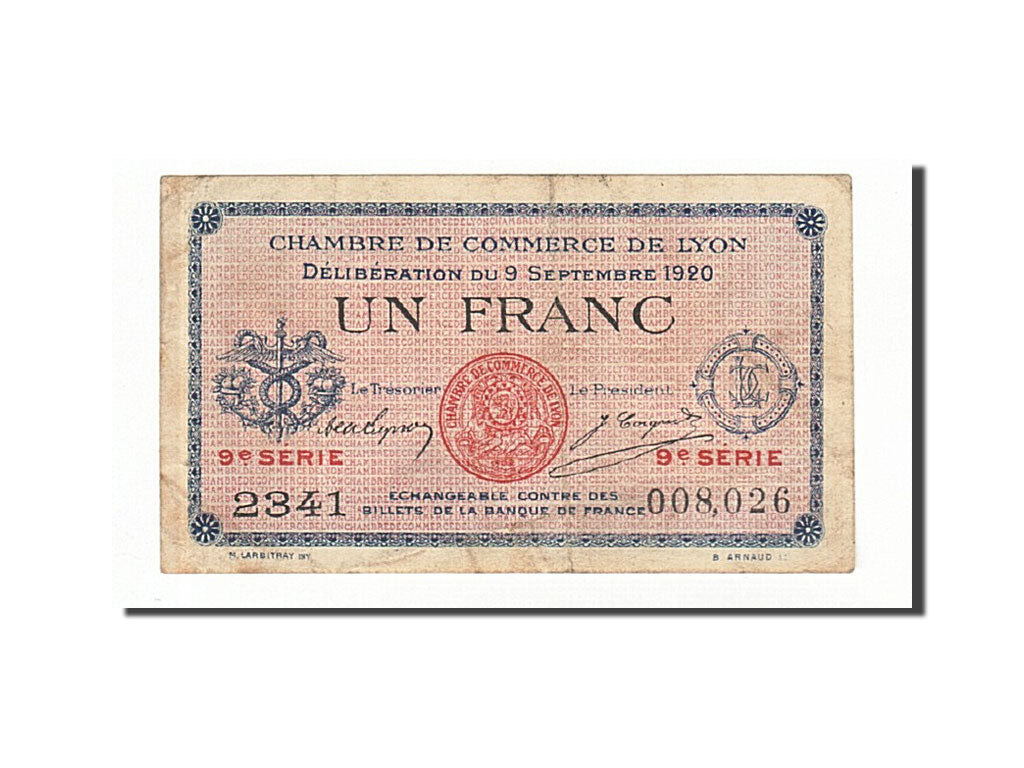 Banknote, Pirot:77-23, 1 Franc, 1920, France, EF(40-45), Lyon