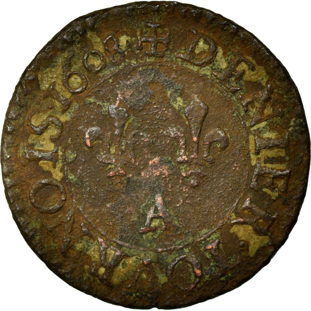 Coin, France, Denier Tournois, 1608, Paris, VF(20-25), Copper, Sombart:4186