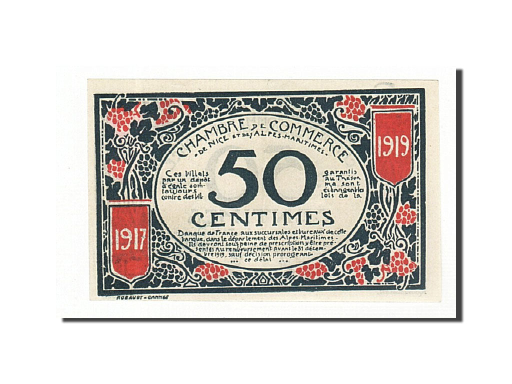 Banknote, Pirot:91-4, 50 Centimes, 1917, France, UNC(65-70), Nice