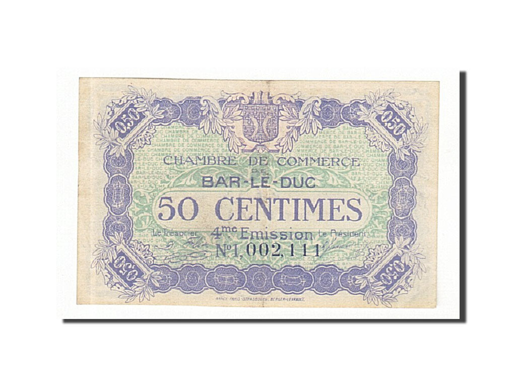France, Bar-le-Duc, 50 Centimes, 1917, AU(55-58), Pirot:19-13