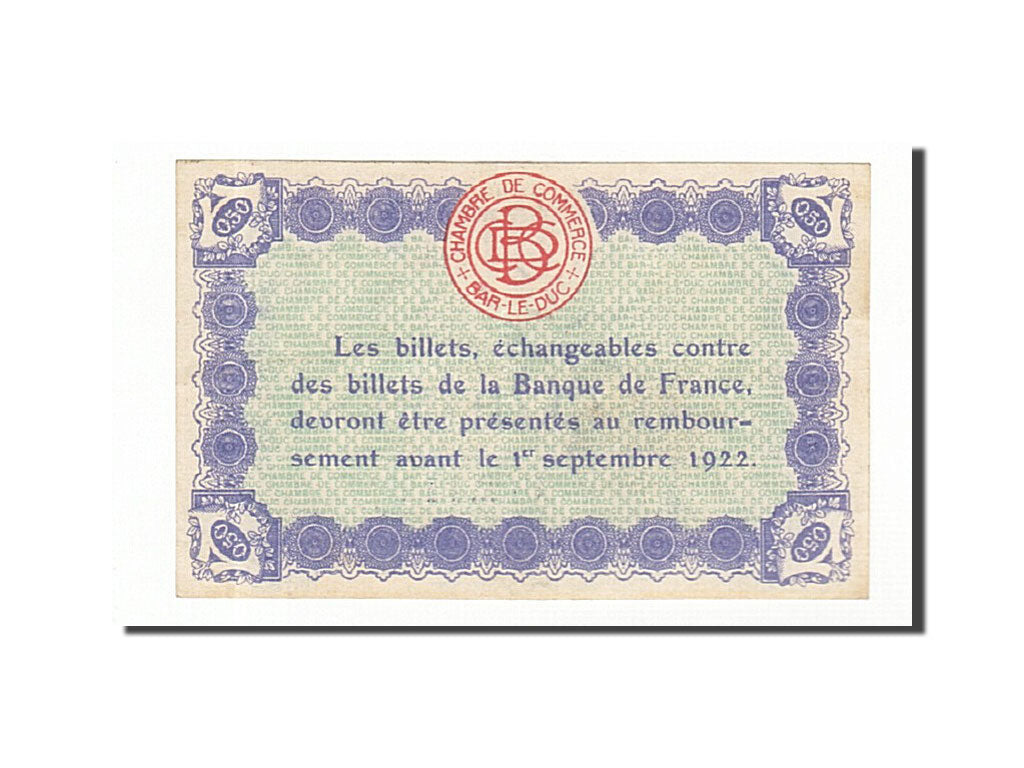 France, Bar-le-Duc, 50 Centimes, 1917, AU(55-58), Pirot:19-13