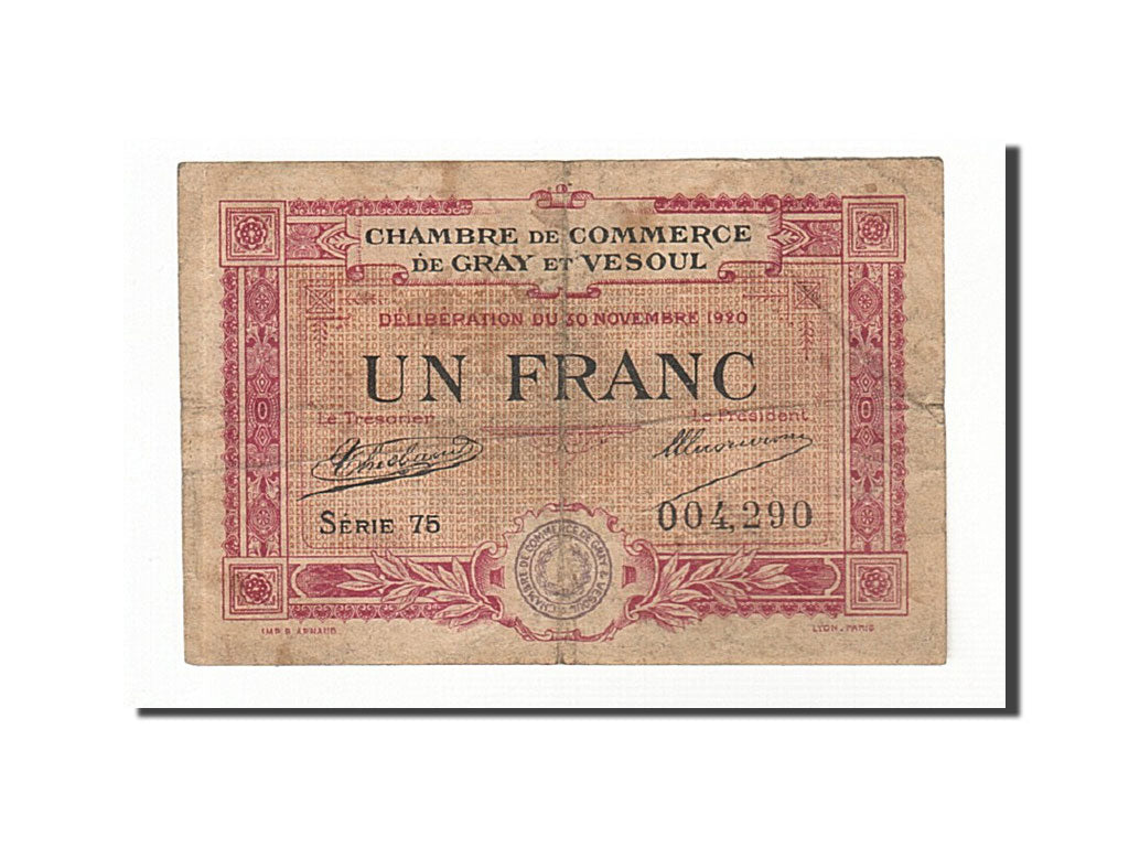Geldschein, Frankreich, Gray et Vesoul, 1 Franc, 1920, S+, Pirot:62-17