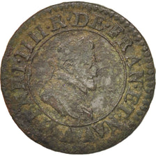Coin, France, Double Tournois, 1598, Paris, VF(30-35), Copper, Sombart:4184
