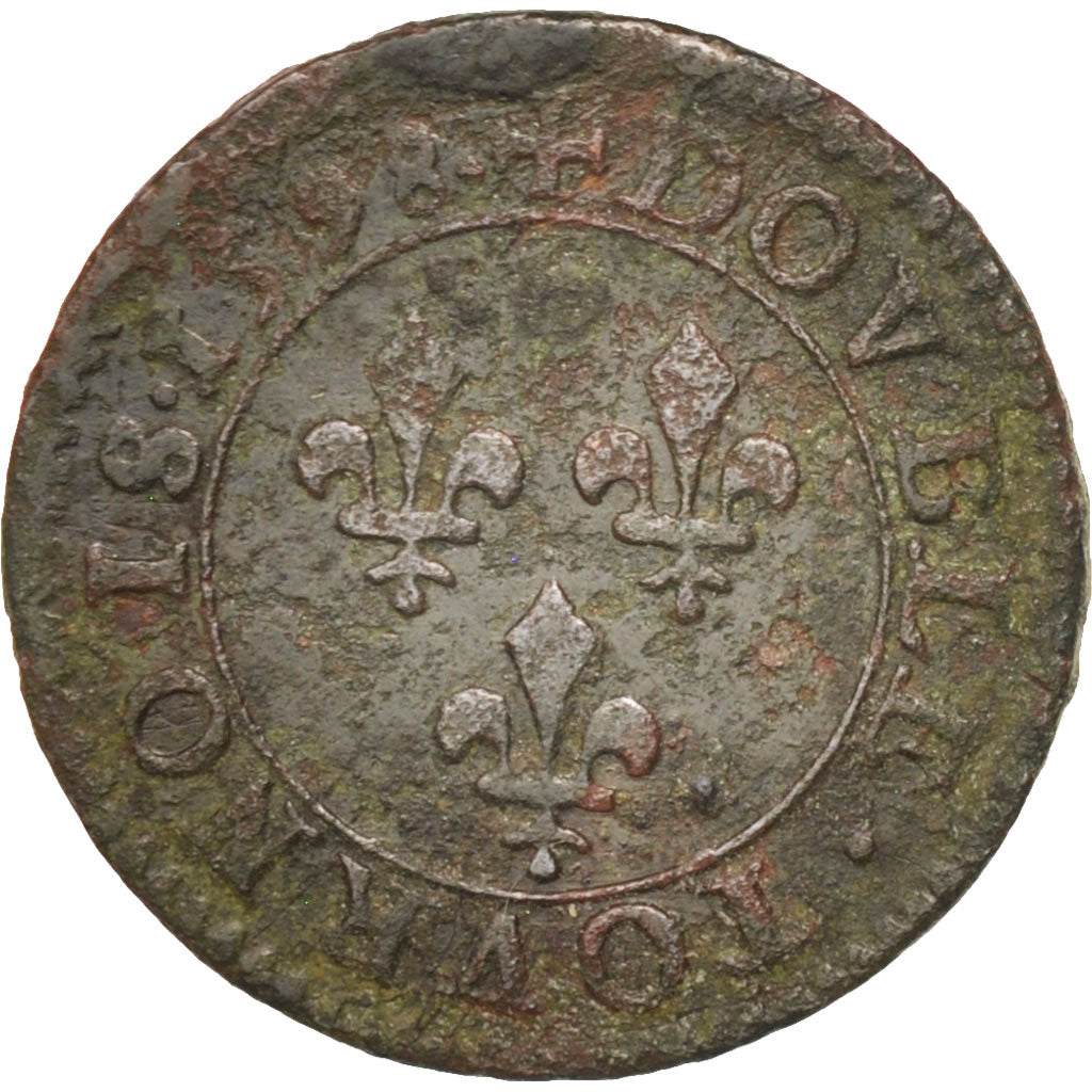 Münze, Frankreich, Double Tournois, 1598, Paris, S+, Kupfer, Sombart:4184