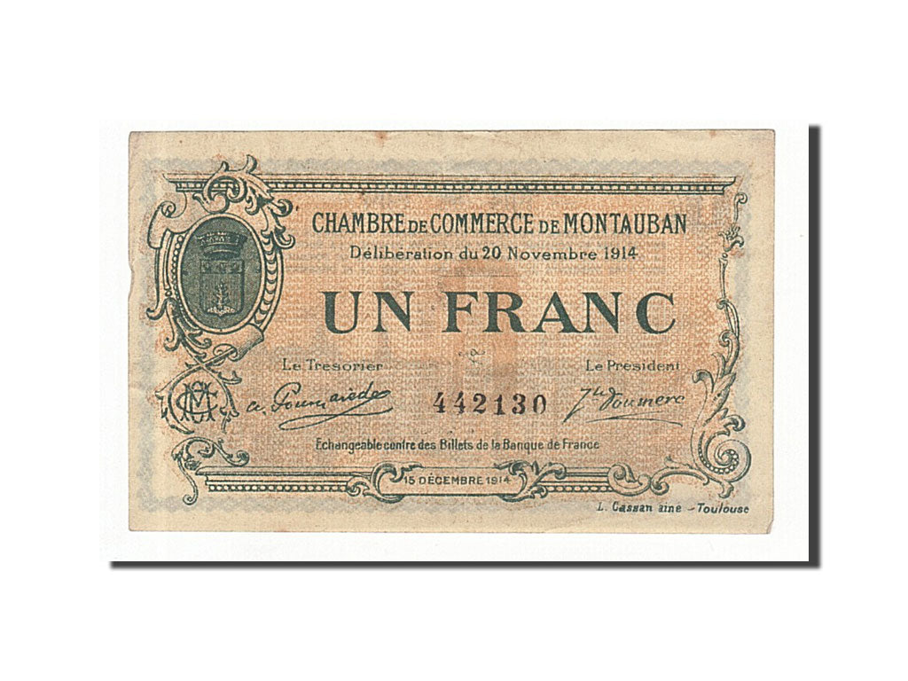 Billete, 1 Franc, Pirot:83-6, 1914, Francia, MBC+, Montauban