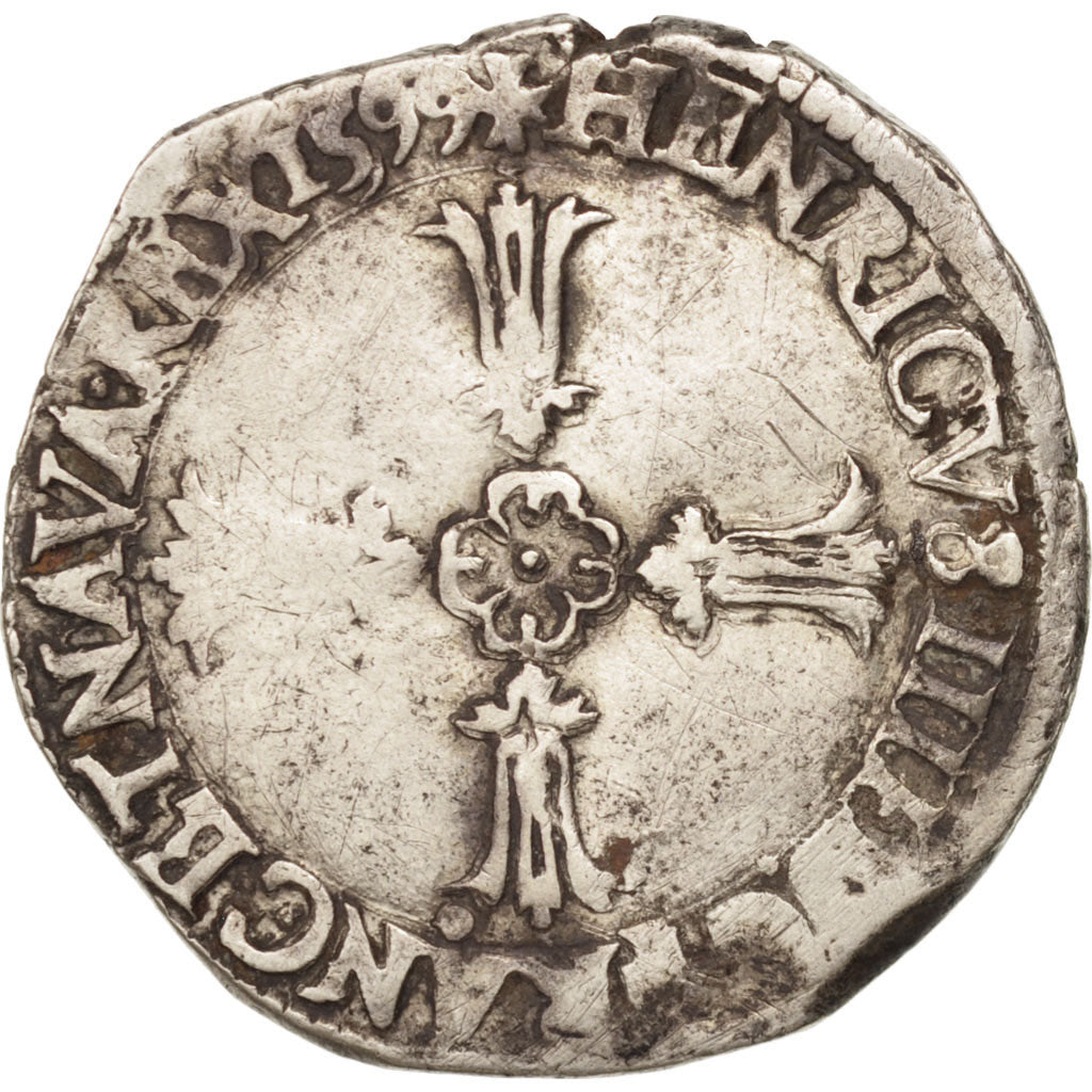 France, Quart Ecu Croix feuillue, 1599, Nantes, VF(20-25), Silver, Sombart:4686