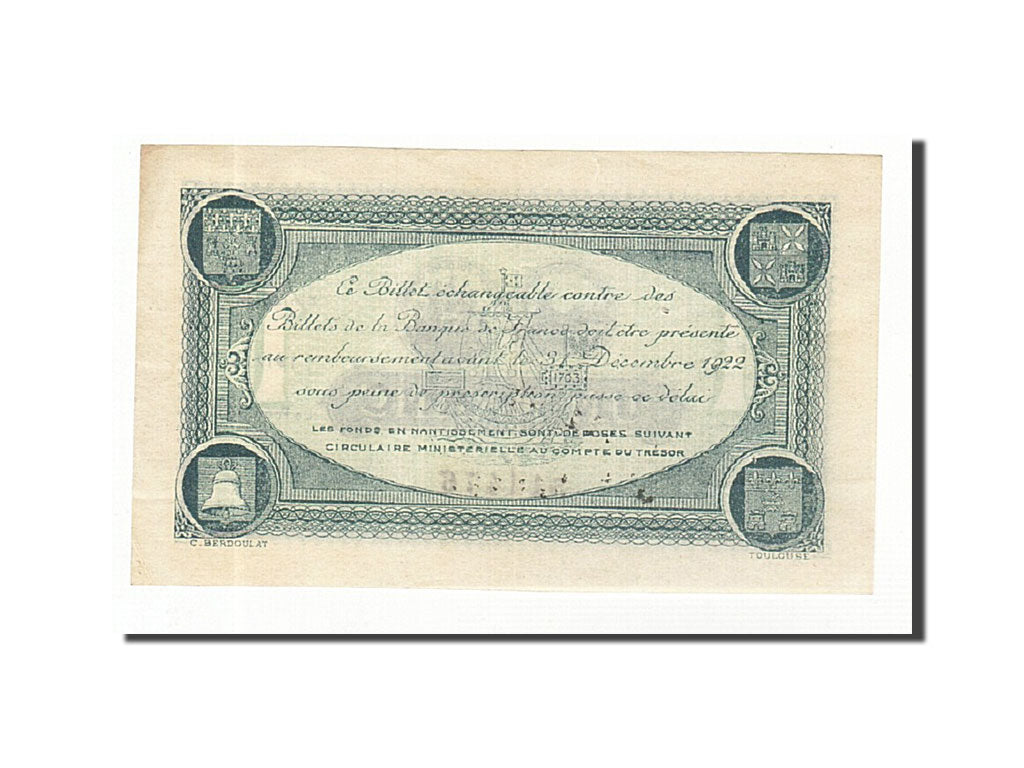 Biljet, Pirot:122-27, 1 Franc, 1917, Frankrijk, SUP, Toulouse