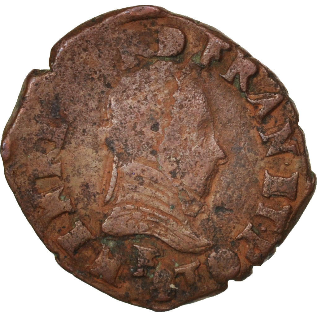 France, Double Tournois, 1586, Angers, VF(20-25), Copper, Sombart:4008
