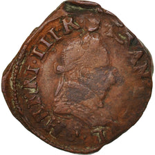 France, Double Tournois, 1586, Angers, VF(30-35), Copper, Sombart:4008
