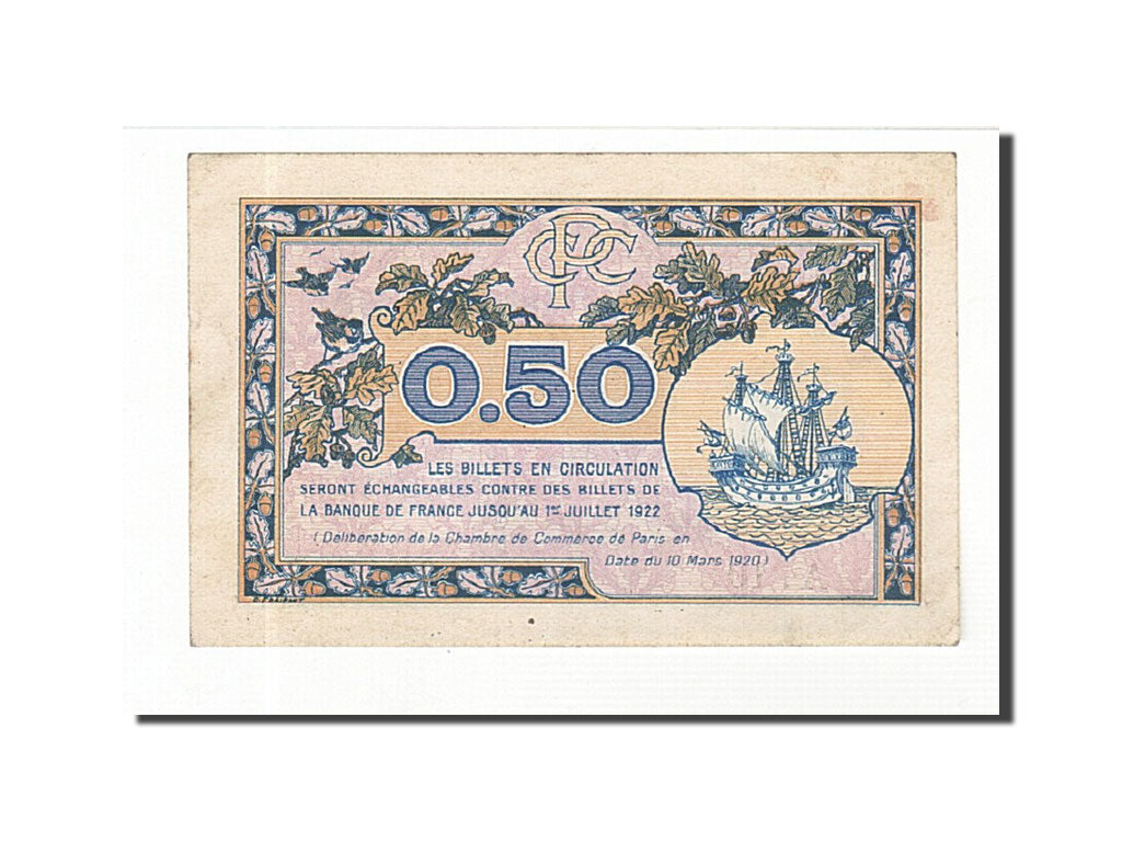France, Paris, 50 Centimes, 1920, AU(55-58), Pirot:97-31