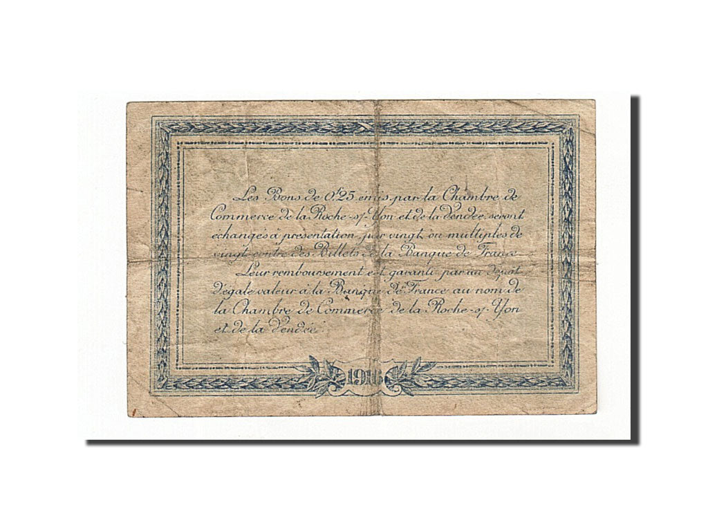France, La Roche-sur-Yon, 25 Centimes, 1916, VF(20-25), Pirot:65-26