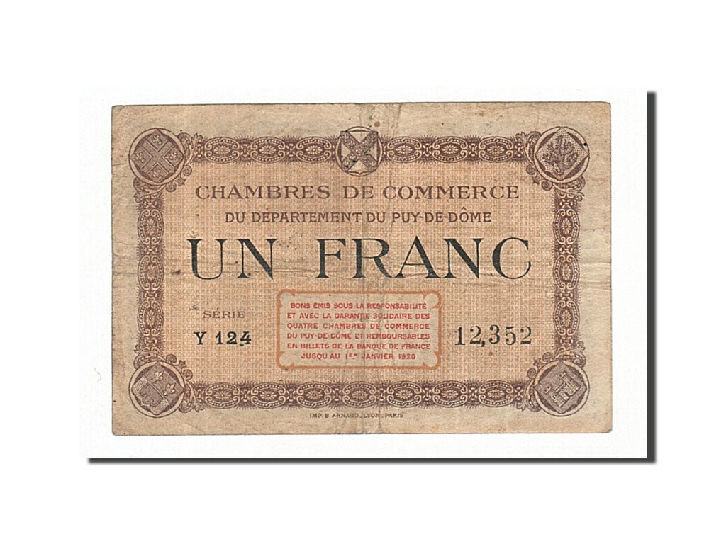 Banknote, Pirot:103-6, 1 Franc, France, VF(30-35), Clermont-Ferrand