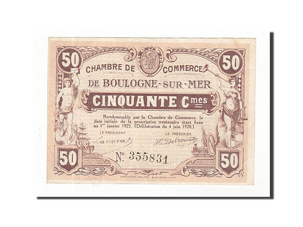 France, Boulogne-sur-Mer, 50 Centimes, 1920, AU(55-58), Pirot:31-26
