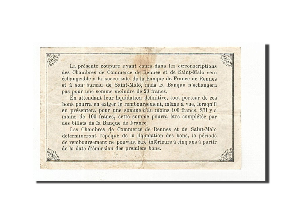 Banknote, Pirot:105-3, 1 Franc, 1915, France, AU(50-53), Rennes et Saint-Malo