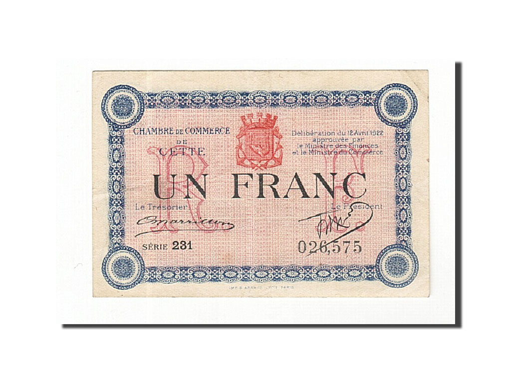 France, Sète, 1 Franc, 1922, AU(55-58), Pirot:41-17