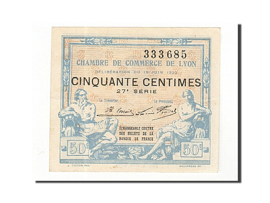 France, Lyon, 50 Centimes, 1922, AU(55-58), Pirot:77-26