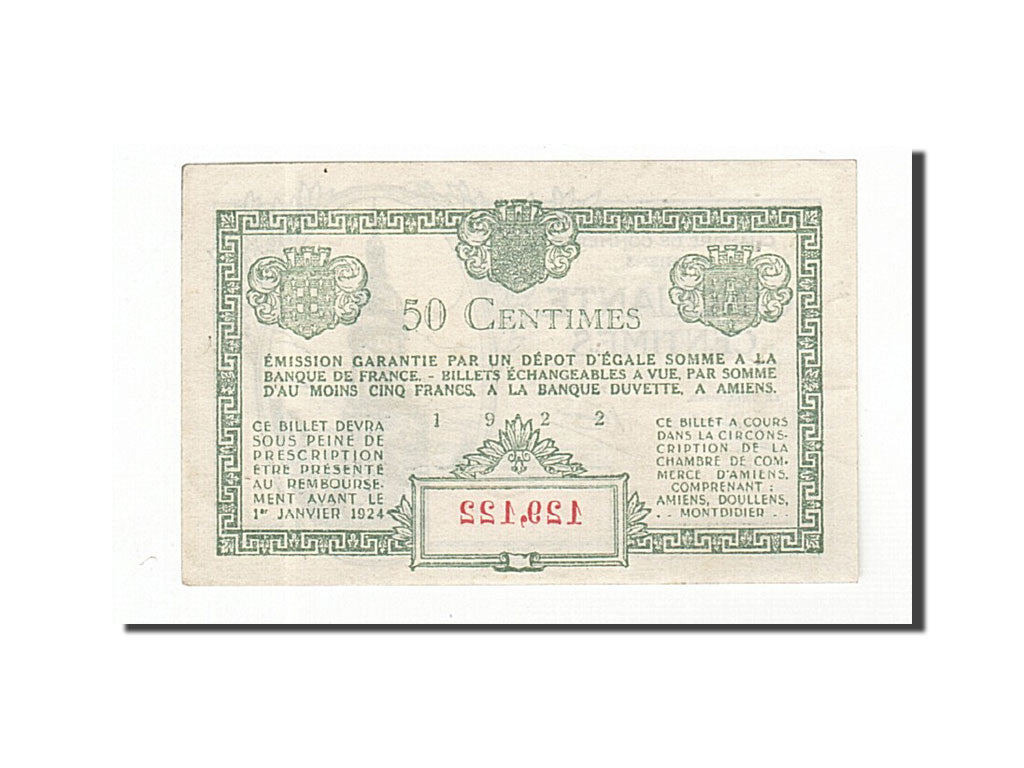 Banknote, Pirot:7-55, 50 Centimes, 1922, France, UNC(63), Amiens