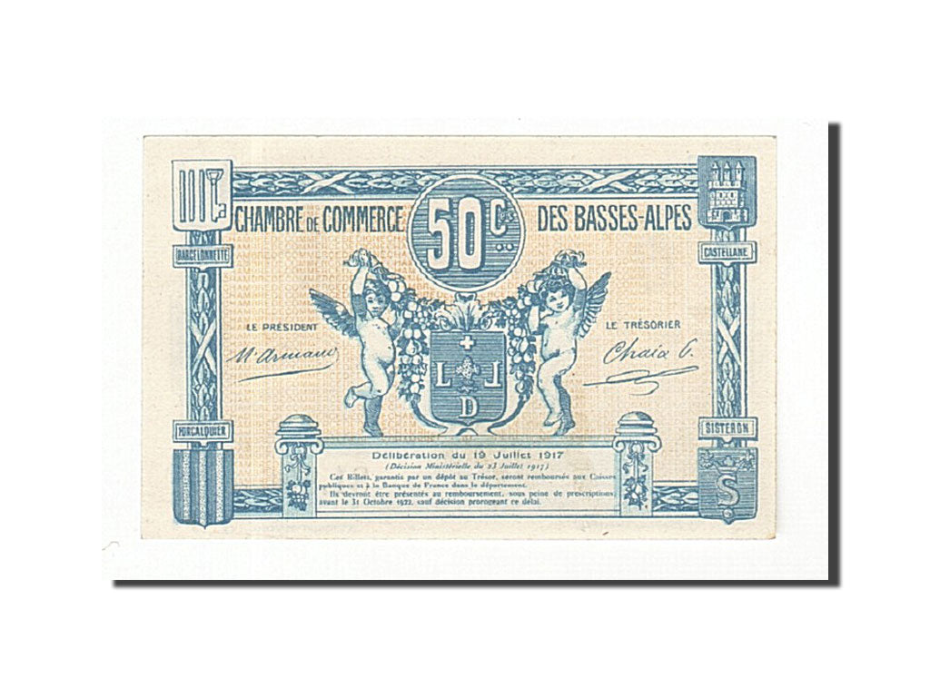 France, Basses-Alpes, 50 Centimes, 1917, UNC(65-70), Pirot:20-1
