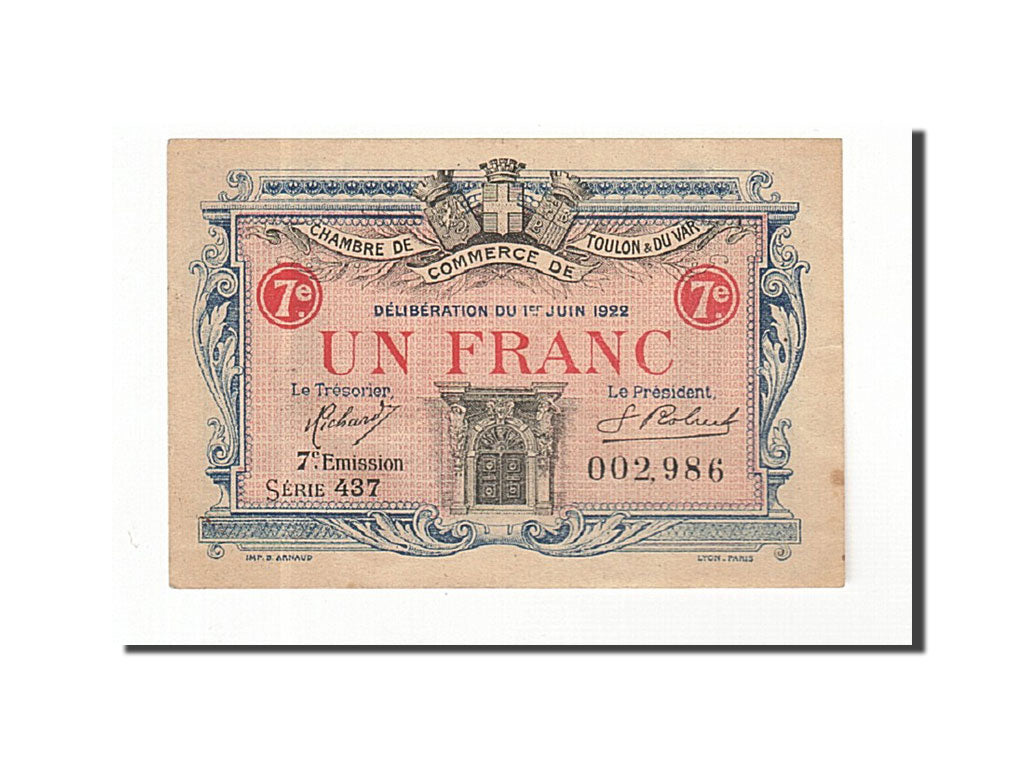 Biljet, Pirot:121-36, 1 Franc, 1922, Frankrijk, SUP, Toulon