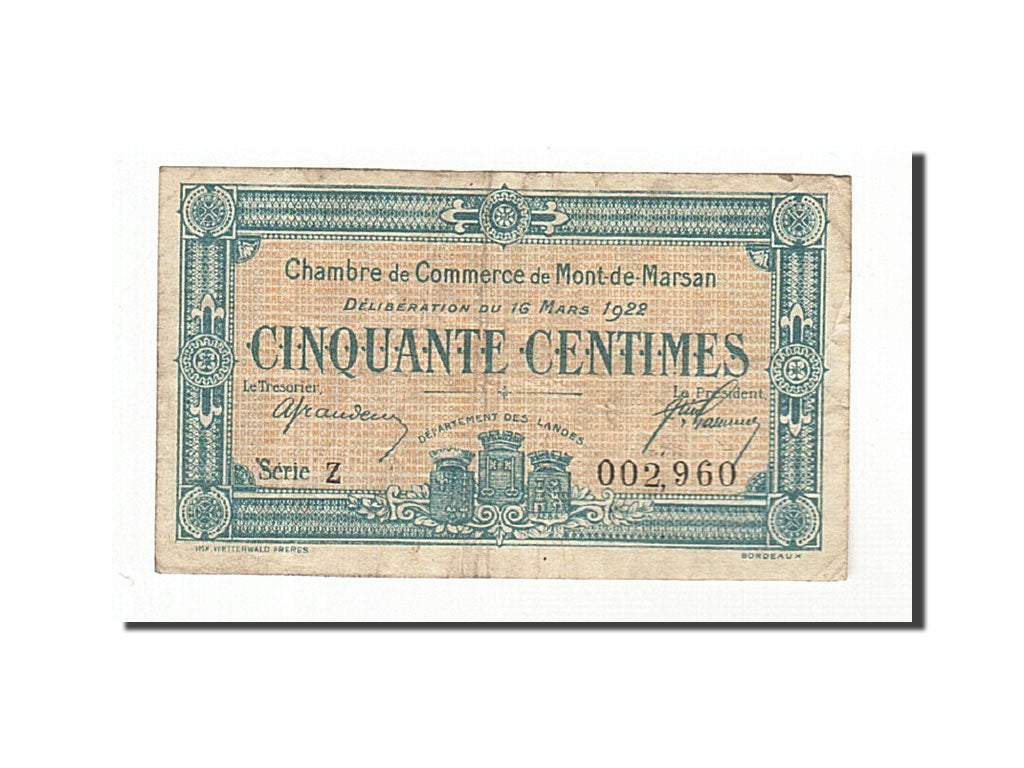 Banknote, Pirot:82-36, 50 Centimes, 1922, France, VF(30-35), Mont-de-Marsan
