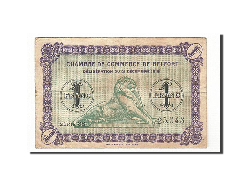 France, Belfort, 1 Franc, 1918, TTB, Pirot:23-54